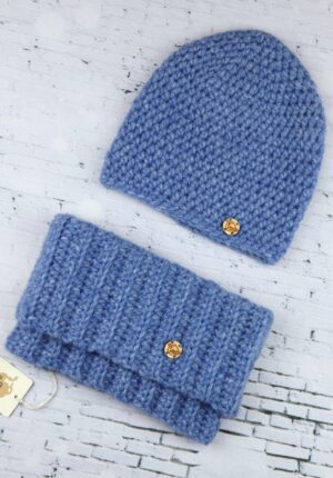 komplet czapka i komin alpaka niebieski