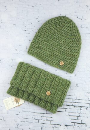 czapka i komin z alpaki jasny zielony