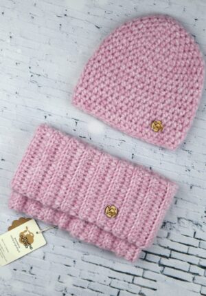 czapka i komin z alpaki różowy