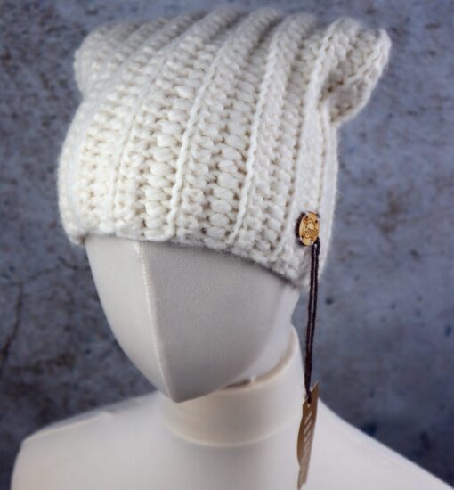 Ciepła długa czapka z naturalnej alpaki kolor kremowy - ecru