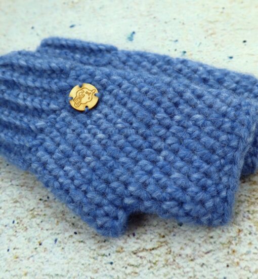 Niebieskie rękawiczki damskie mitenki ciepłe na zimę