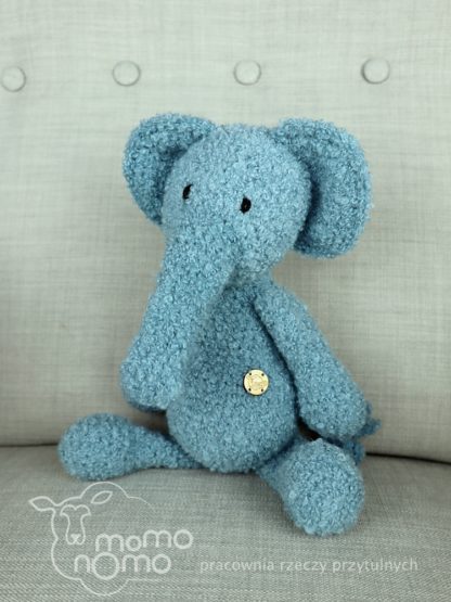 Maskotka niebieski słoń z wełny alpaki, ręcznie wykonana zabawka dla dziecka