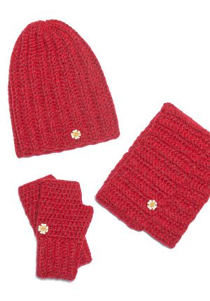 Czerwony komplet ALPAKA CLOUD czapka, komin i mitenki